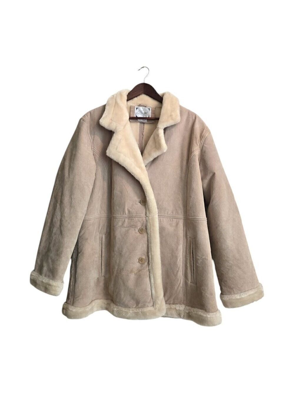 Learsi Vintage Tan Genuine Leather Suede Faux Fur Lined Coat Sz L